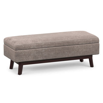 Distressed Grey Taupe Distressed Vegan Leather | Owen Rectangular Table Ottoman in Distressed Vegan Leather