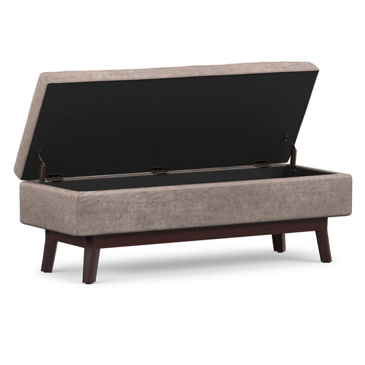 Distressed Grey Taupe Distressed Vegan Leather | Owen Rectangular Table Ottoman in Distressed Vegan Leather