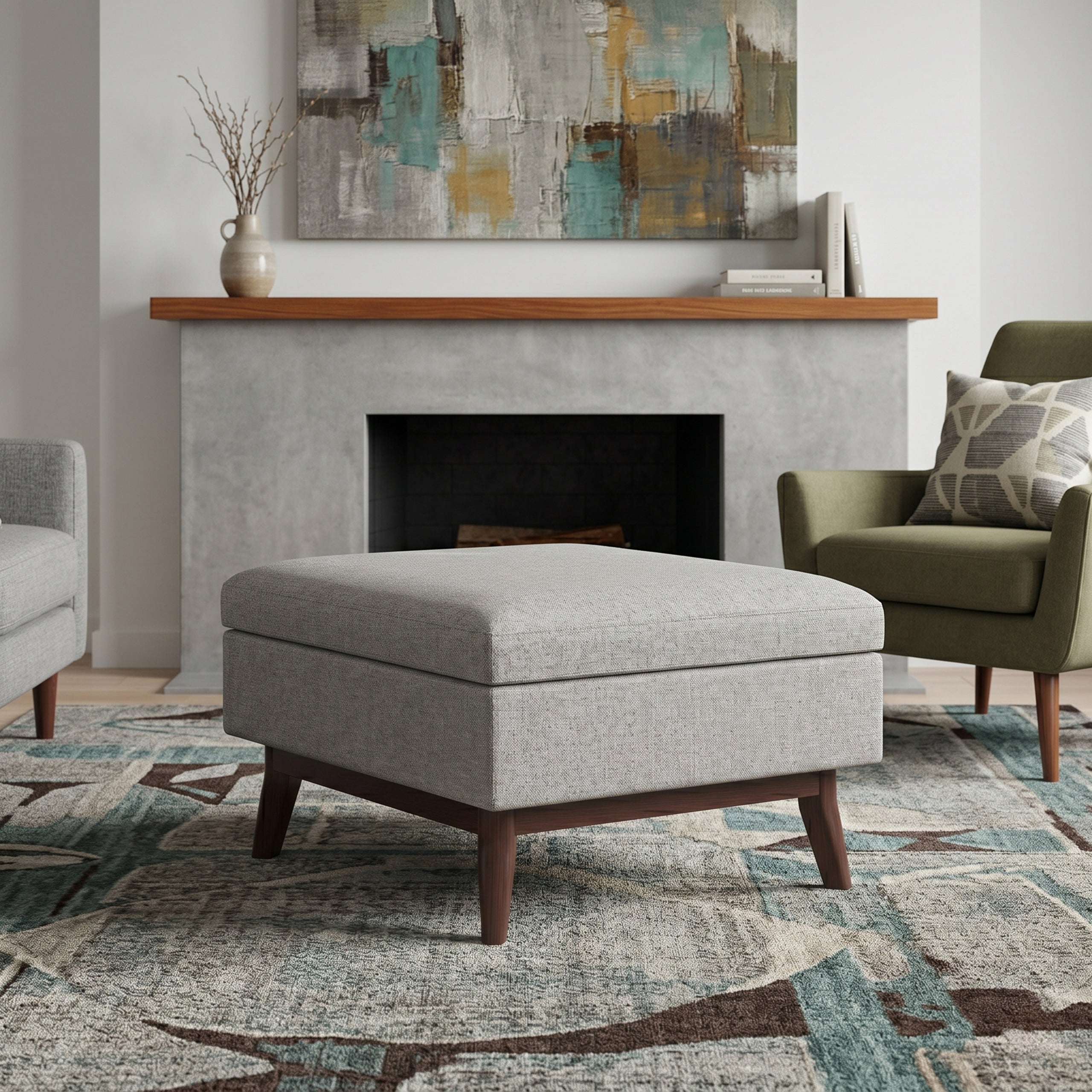 Cloud Grey Linen Style Fabric | Owen Small Coffee Table Ottoman in Linen