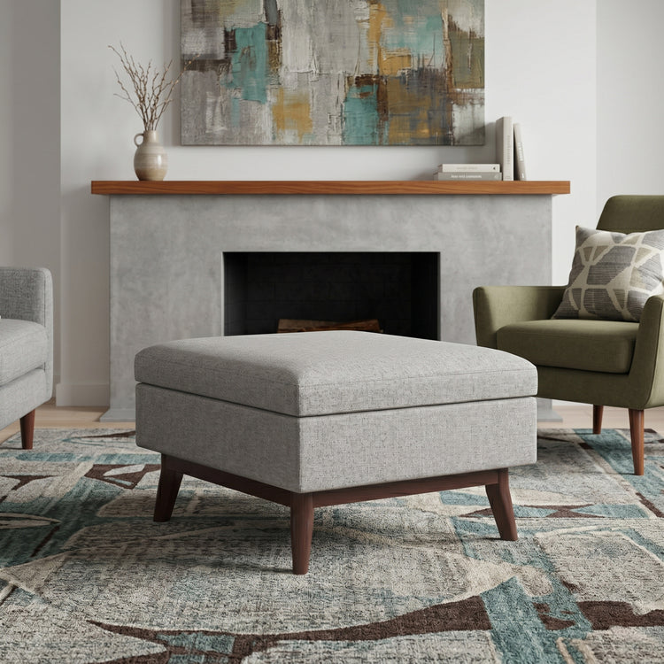 Cloud Grey Linen Style Fabric | Owen Small Coffee Table Ottoman in Linen