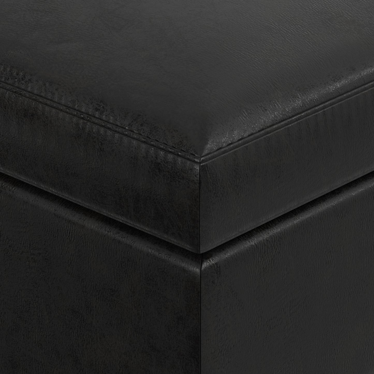Distressed Black Distressed Vegan Leather | Owen Small Coffee Table Ottoman in Distressed Vegan Leather