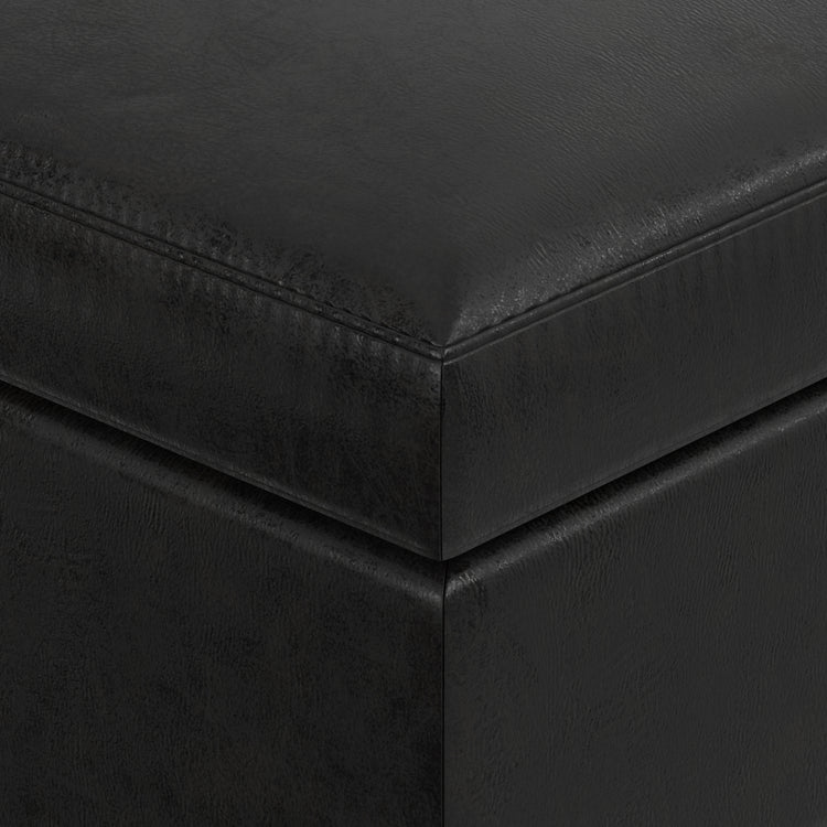 Distressed Black Distressed Vegan Leather | Owen Small Coffee Table Ottoman in Distressed Vegan Leather