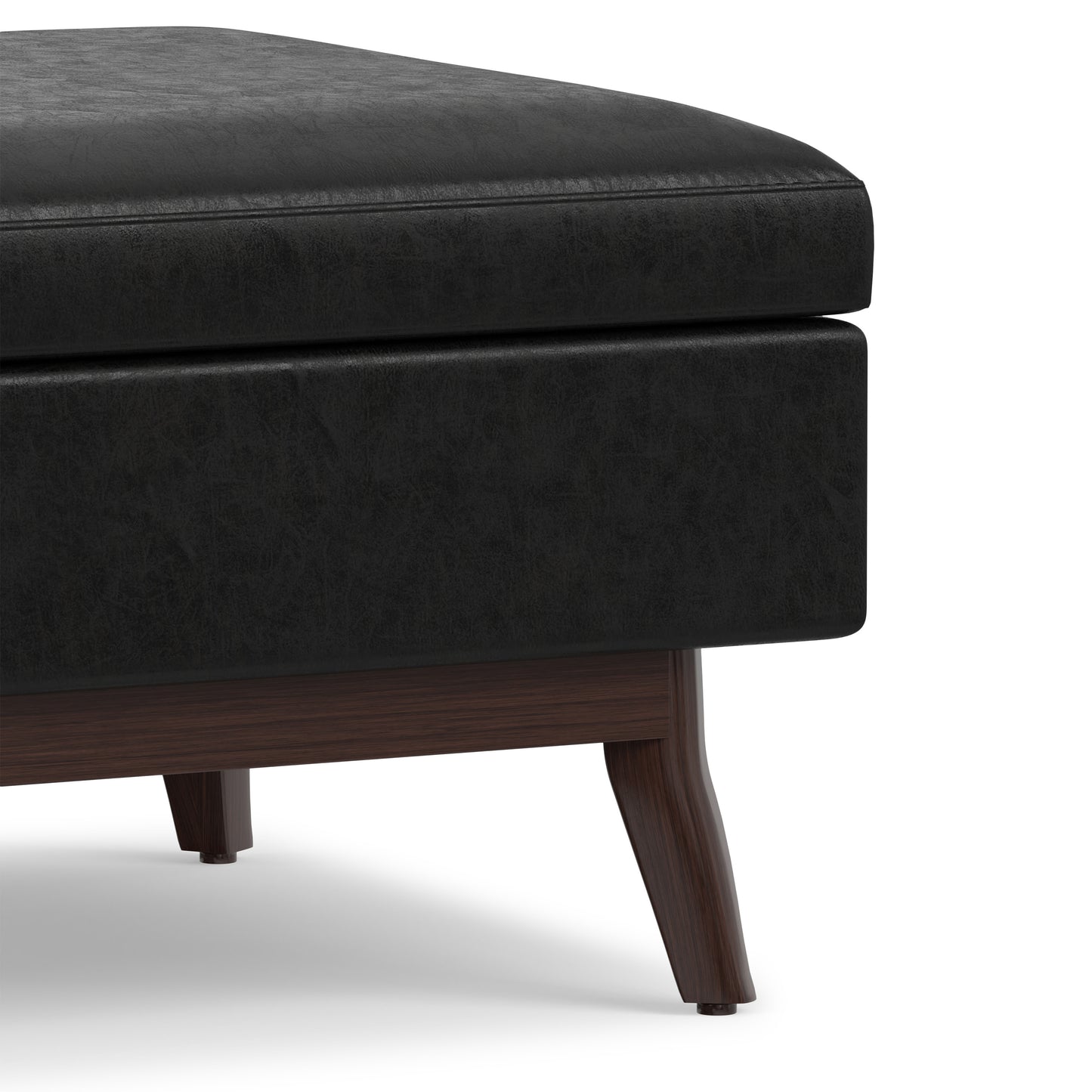 Distressed Black Distressed Vegan Leather | Owen Small Coffee Table Ottoman in Distressed Vegan Leather