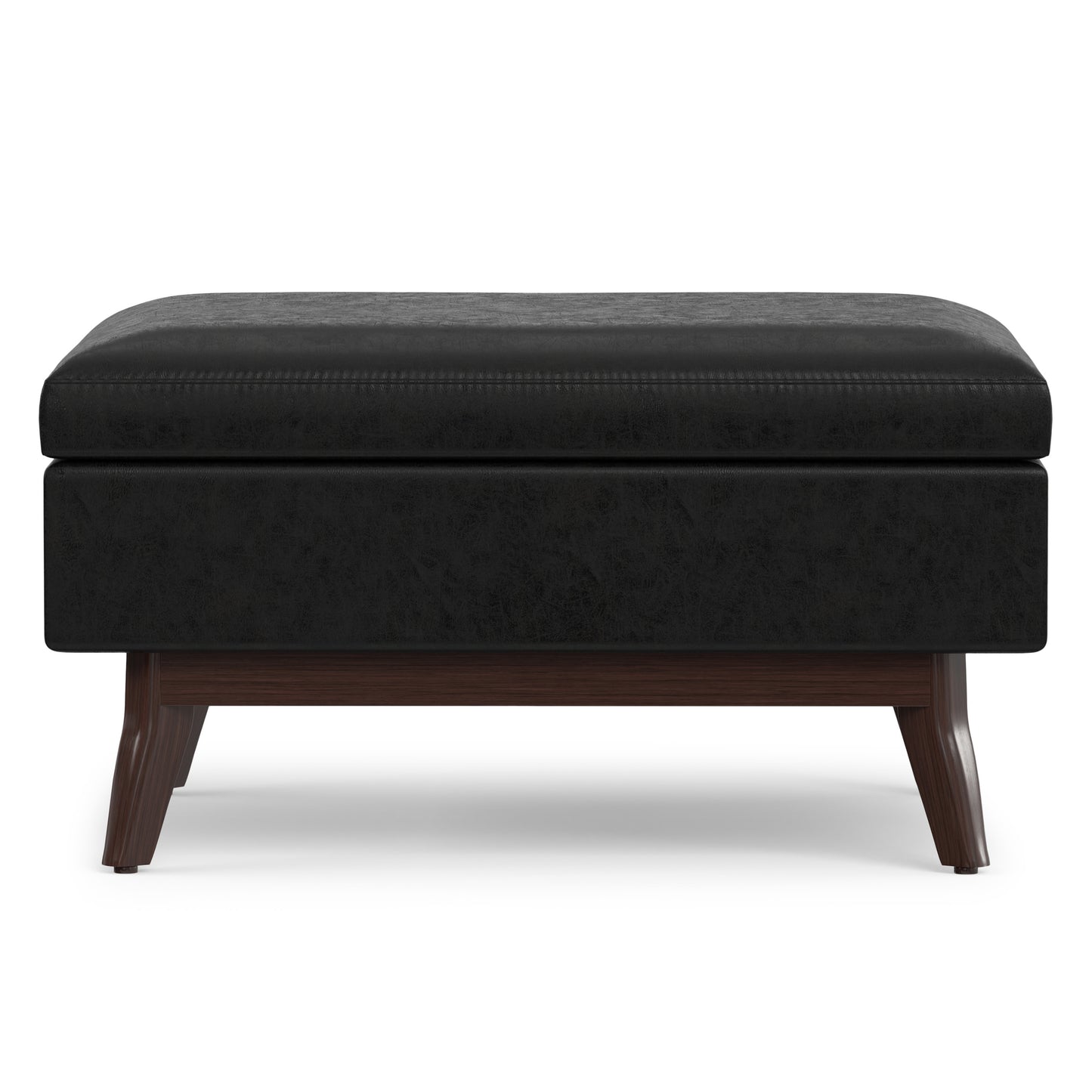 Distressed Black Distressed Vegan Leather | Owen Small Coffee Table Ottoman in Distressed Vegan Leather