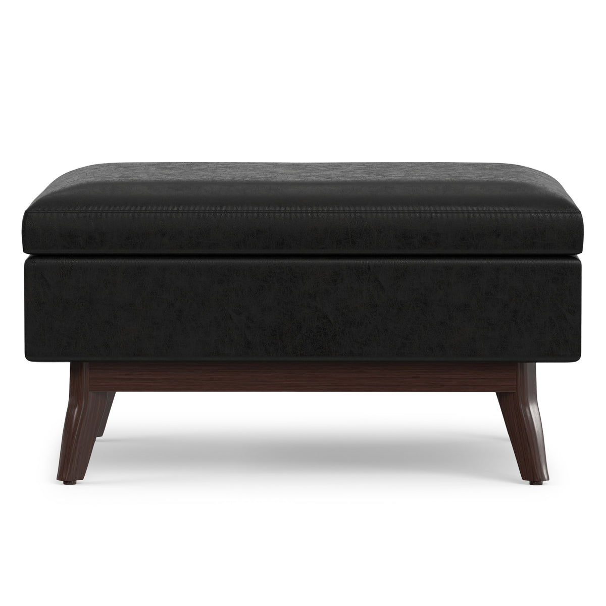 Distressed Black Distressed Vegan Leather | Owen Small Coffee Table Ottoman in Distressed Vegan Leather