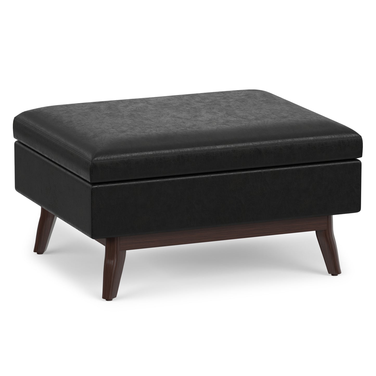 Distressed Black Distressed Vegan Leather | Owen Small Coffee Table Ottoman in Distressed Vegan Leather