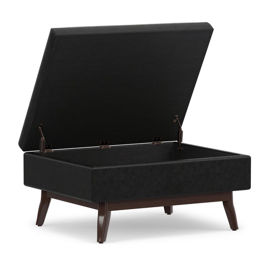 Distressed Black Distressed Vegan Leather | Owen Small Coffee Table Ottoman in Distressed Vegan Leather