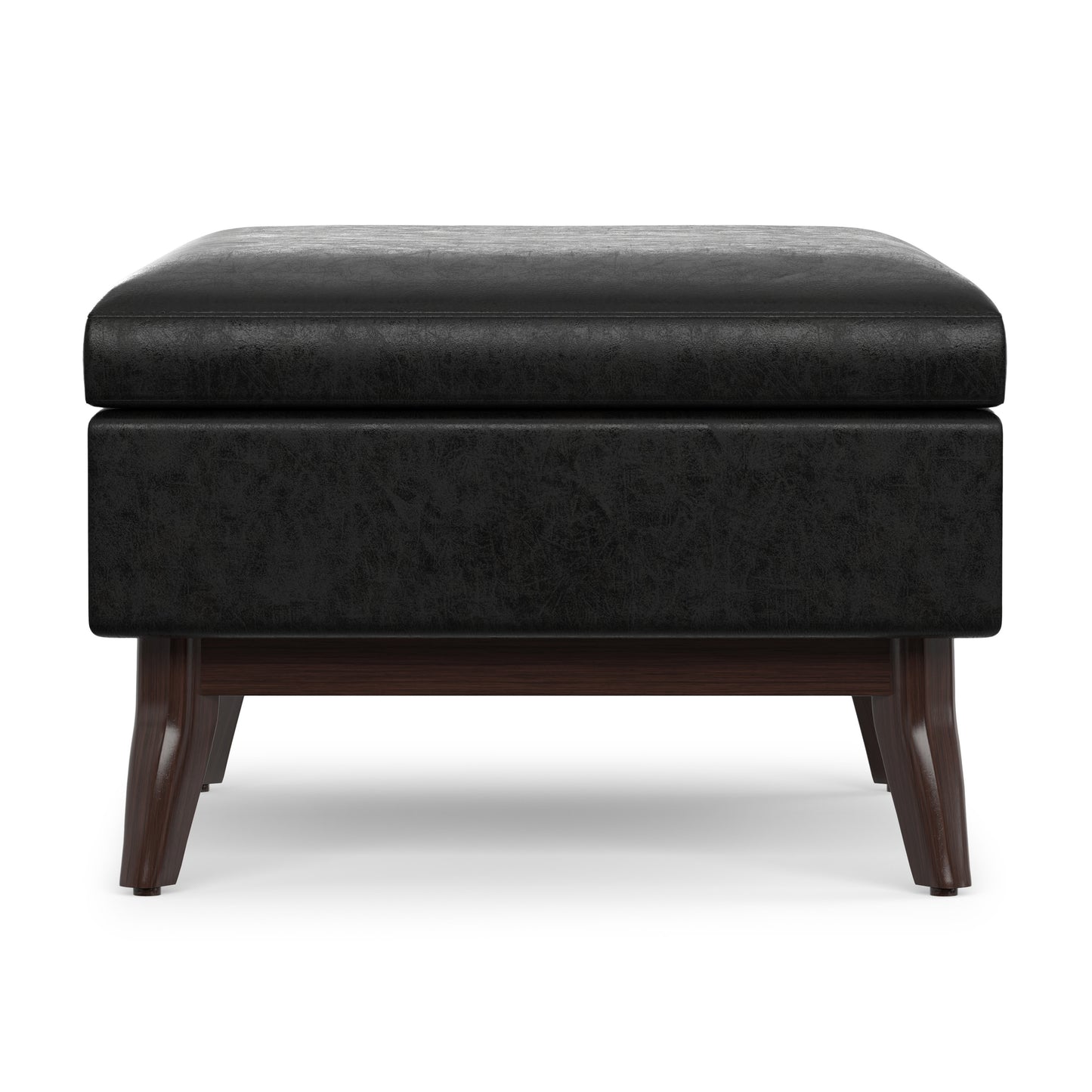 Distressed Black Distressed Vegan Leather | Owen Small Coffee Table Ottoman in Distressed Vegan Leather