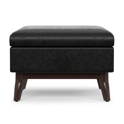 Distressed Black Distressed Vegan Leather | Owen Small Coffee Table Ottoman in Distressed Vegan Leather