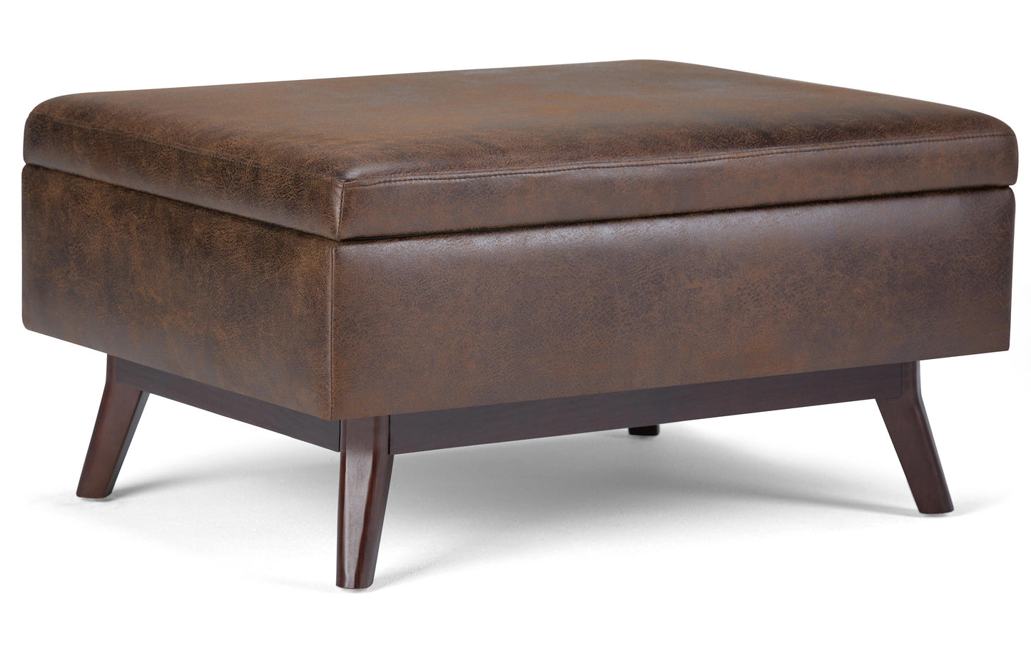 Distressed Chestnut Brown Distressed Vegan Leather | Owen Small Coffee Table Ottoman in Distressed Vegan Leather