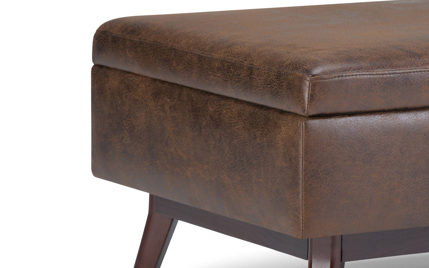 Distressed Chestnut Brown Distressed Vegan Leather | Owen Small Coffee Table Ottoman in Distressed Vegan Leather