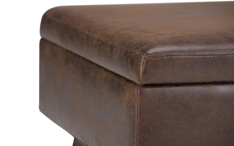 Distressed Chestnut Brown Distressed Vegan Leather | Owen Small Coffee Table Ottoman in Distressed Vegan Leather