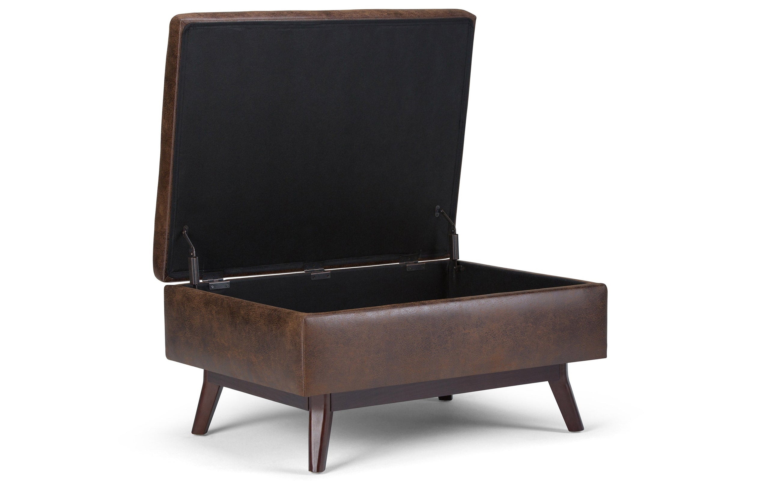 Distressed Chestnut Brown Distressed Vegan Leather | Owen Small Coffee Table Ottoman in Distressed Vegan Leather