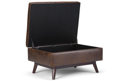 Distressed Chestnut Brown Distressed Vegan Leather | Owen Small Coffee Table Ottoman in Distressed Vegan Leather