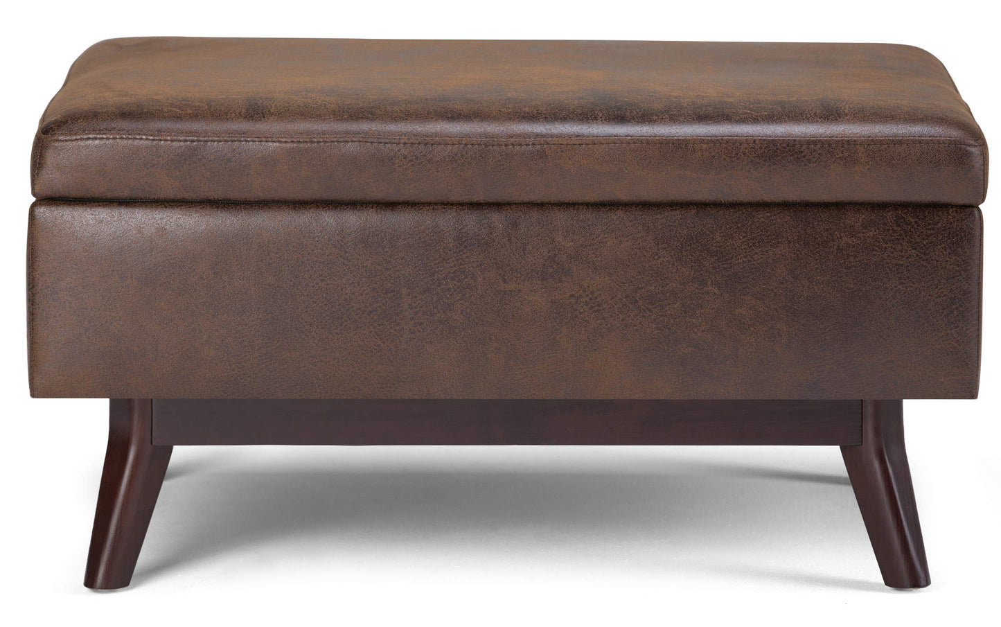 Distressed Chestnut Brown Distressed Vegan Leather | Owen Small Coffee Table Ottoman in Distressed Vegan Leather