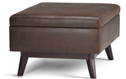 Distressed Chestnut Brown Distressed Vegan Leather | Owen Small Coffee Table Ottoman in Distressed Vegan Leather