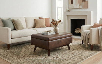 Distressed Chestnut Brown Distressed Vegan Leather | Owen Small Coffee Table Ottoman in Distressed Vegan Leather