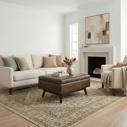 Distressed Chestnut Brown Distressed Vegan Leather | Owen Small Coffee Table Ottoman in Distressed Vegan Leather
