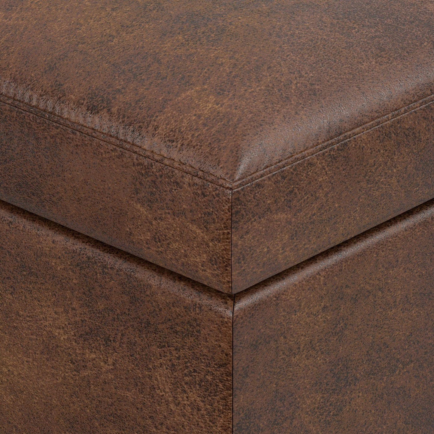 Distressed Chestnut Brown Distressed Vegan Leather | Owen Small Coffee Table Ottoman in Distressed Vegan Leather