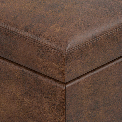 Distressed Chestnut Brown Distressed Vegan Leather | Owen Small Coffee Table Ottoman in Distressed Vegan Leather