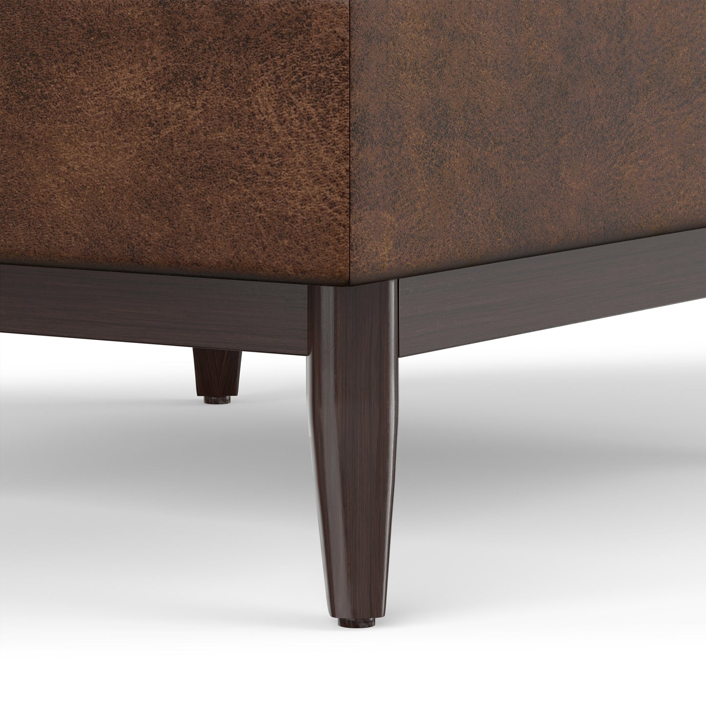 Distressed Chestnut Brown Distressed Vegan Leather | Owen Small Coffee Table Ottoman in Distressed Vegan Leather