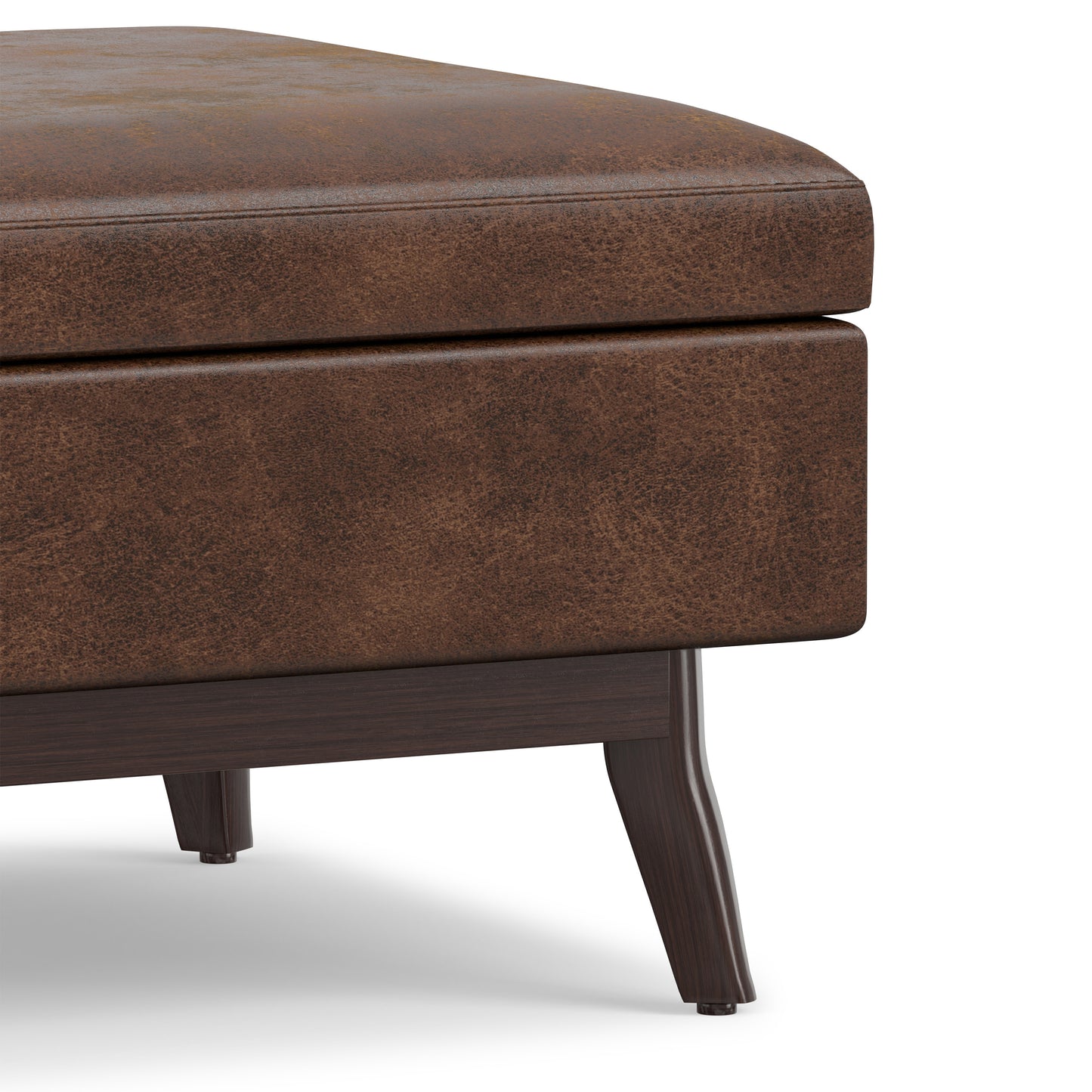 Distressed Chestnut Brown Distressed Vegan Leather | Owen Small Coffee Table Ottoman in Distressed Vegan Leather