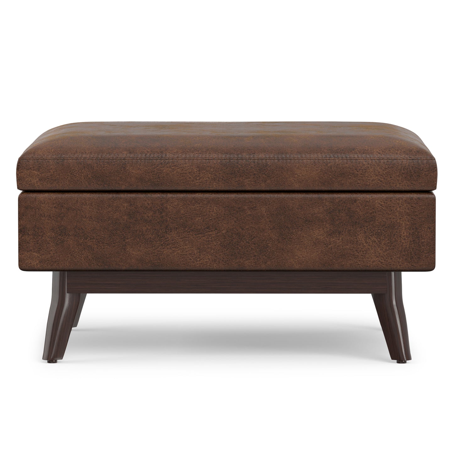 Distressed Chestnut Brown Distressed Vegan Leather | Owen Small Coffee Table Ottoman in Distressed Vegan Leather