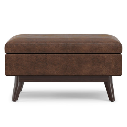 Distressed Chestnut Brown Distressed Vegan Leather | Owen Small Coffee Table Ottoman in Distressed Vegan Leather