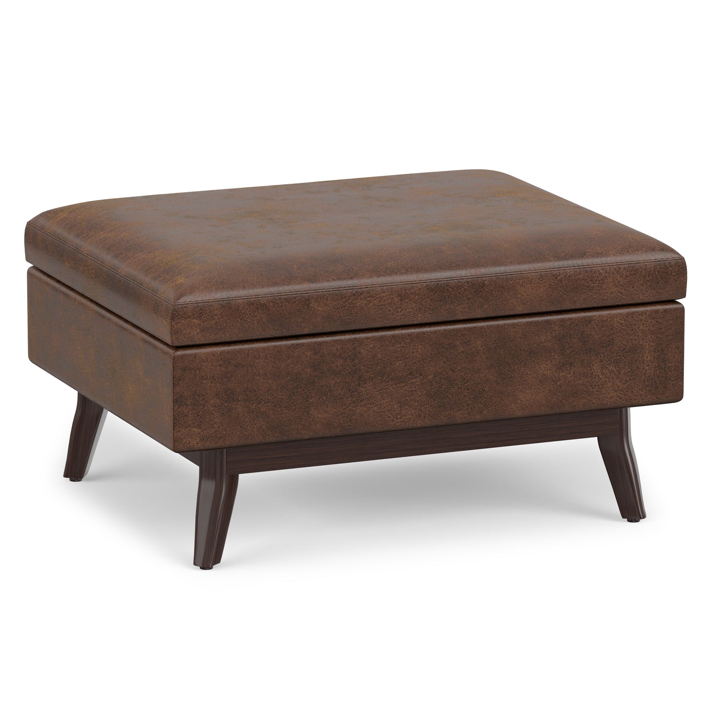 Distressed Chestnut Brown Distressed Vegan Leather | Owen Small Coffee Table Ottoman in Distressed Vegan Leather