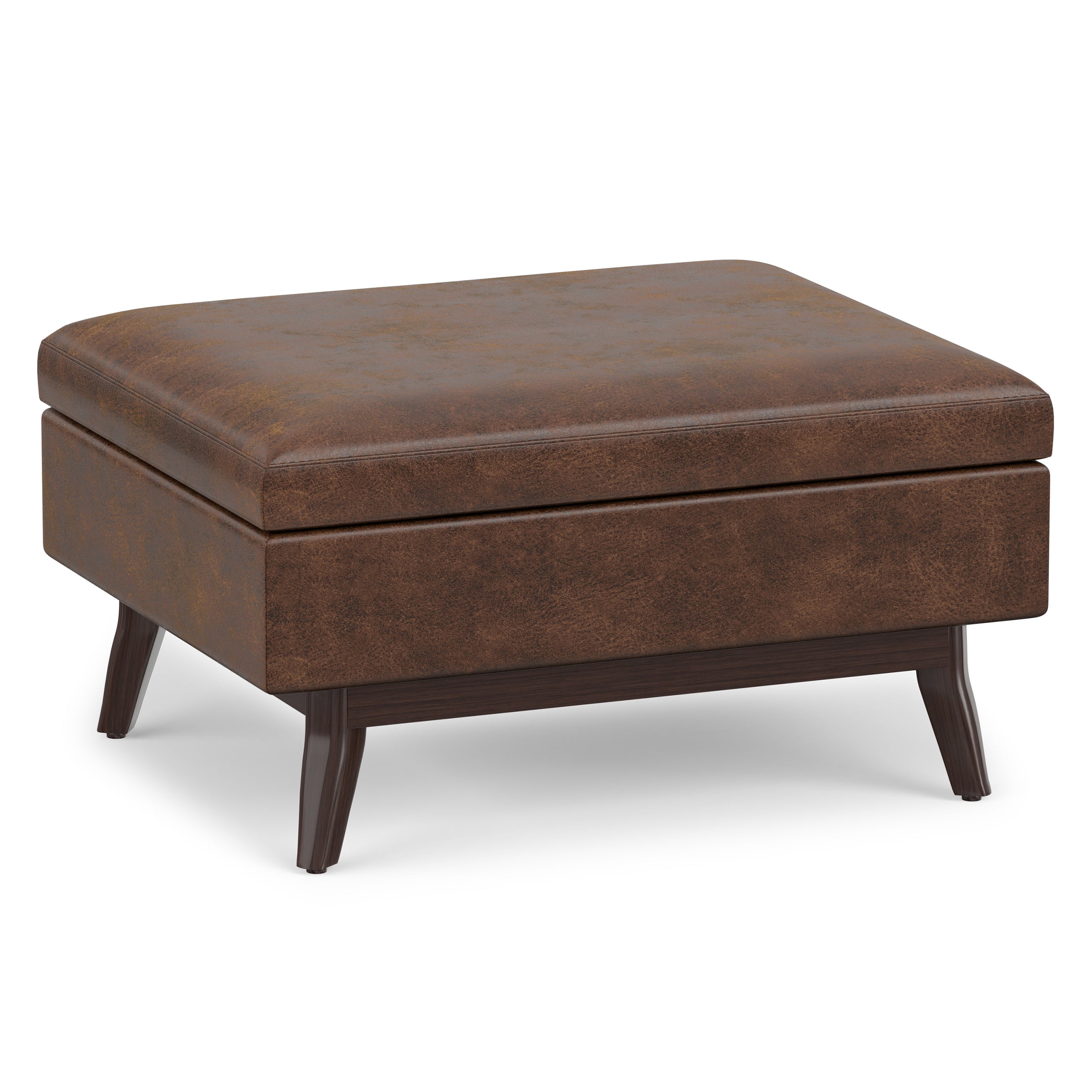 Distressed Chestnut Brown Distressed Vegan Leather | Owen Small Coffee Table Ottoman in Distressed Vegan Leather