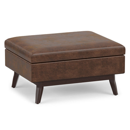 Distressed Chestnut Brown Distressed Vegan Leather | Owen Small Coffee Table Ottoman in Distressed Vegan Leather