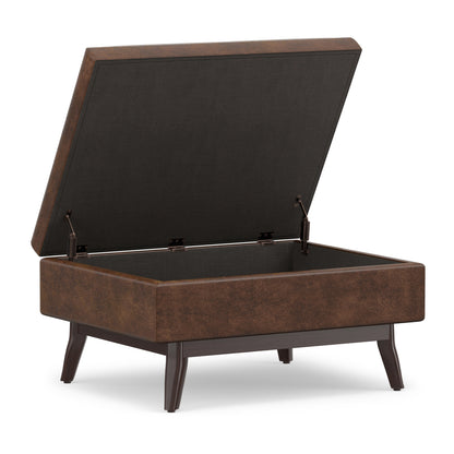 Distressed Chestnut Brown Distressed Vegan Leather | Owen Small Coffee Table Ottoman in Distressed Vegan Leather