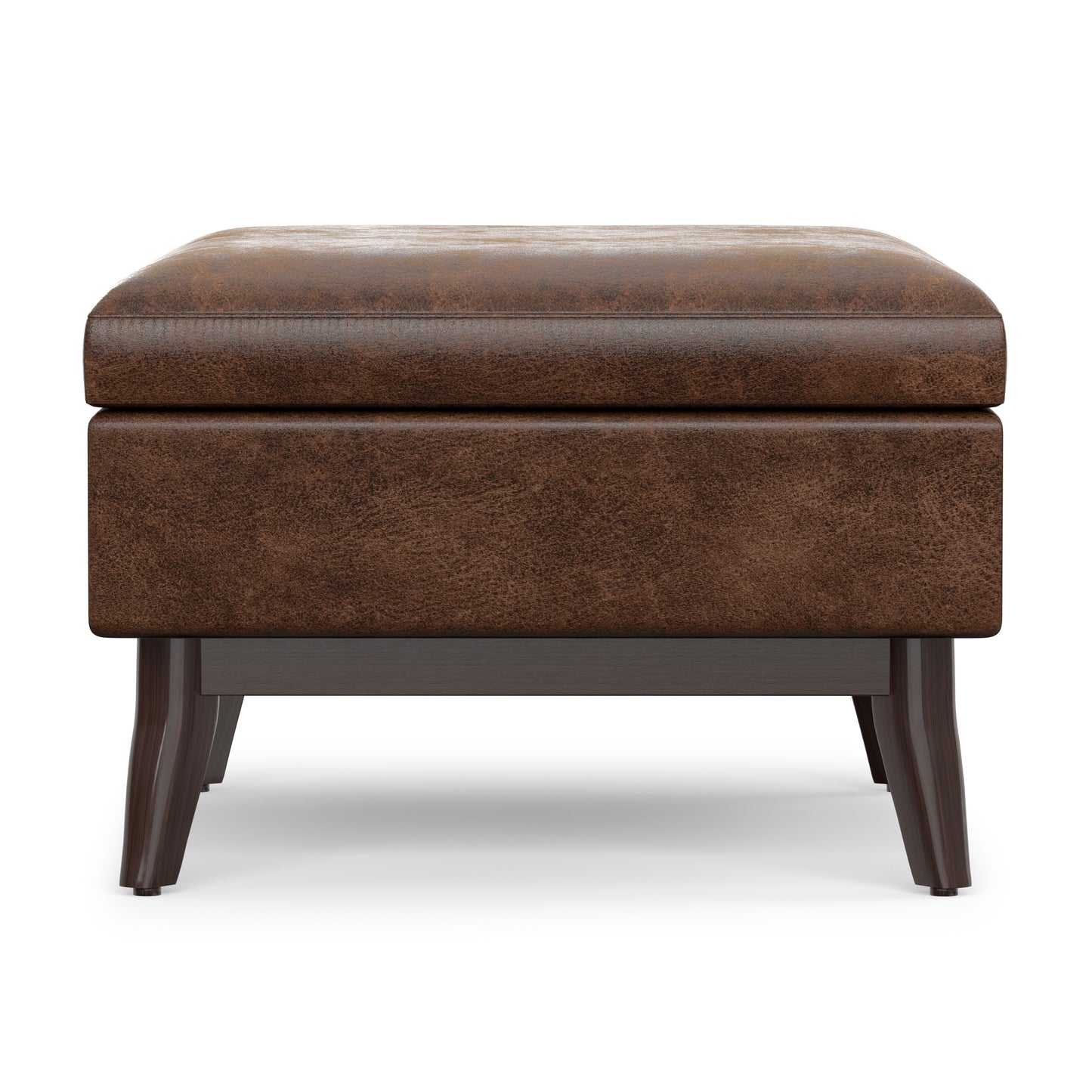 Distressed Chestnut Brown Distressed Vegan Leather | Owen Small Coffee Table Ottoman in Distressed Vegan Leather