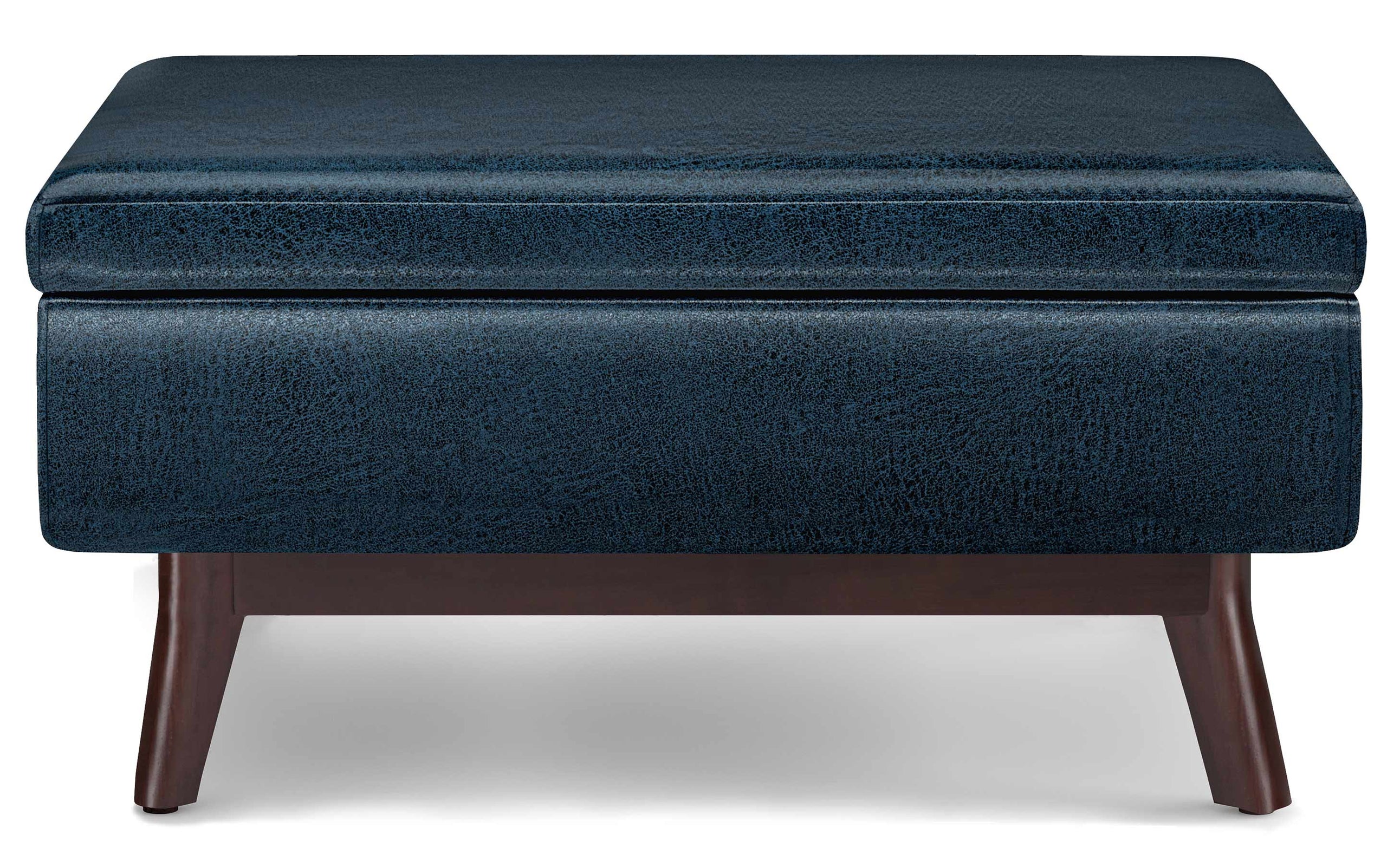Distressed Dark Blue Distressed Vegan Leather | Owen Small Coffee Table Ottoman in Distressed Vegan Leather