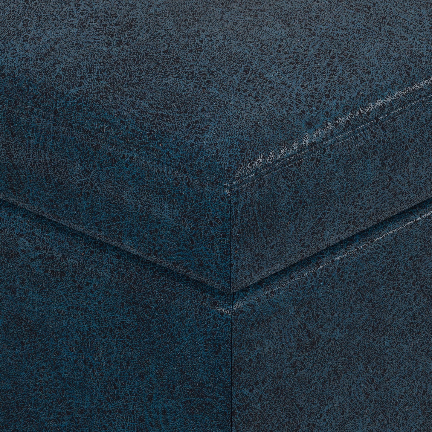 Distressed Dark Blue Distressed Vegan Leather | Owen Small Coffee Table Ottoman in Distressed Vegan Leather
