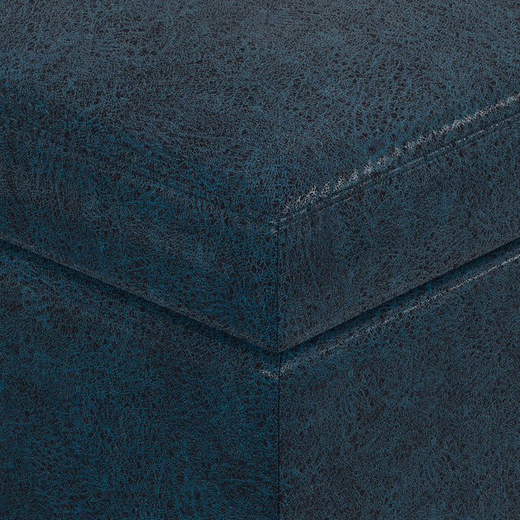 Distressed Dark Blue Distressed Vegan Leather | Owen Small Coffee Table Ottoman in Distressed Vegan Leather