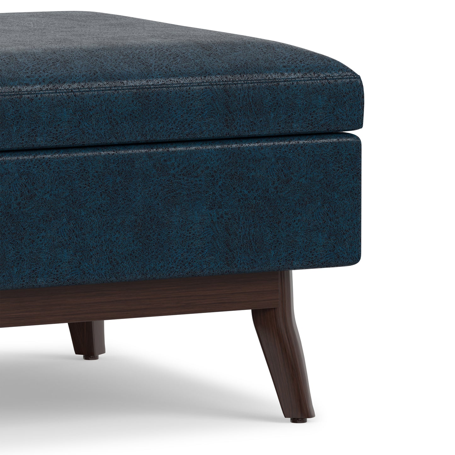 Distressed Dark Blue Distressed Vegan Leather | Owen Small Coffee Table Ottoman in Distressed Vegan Leather