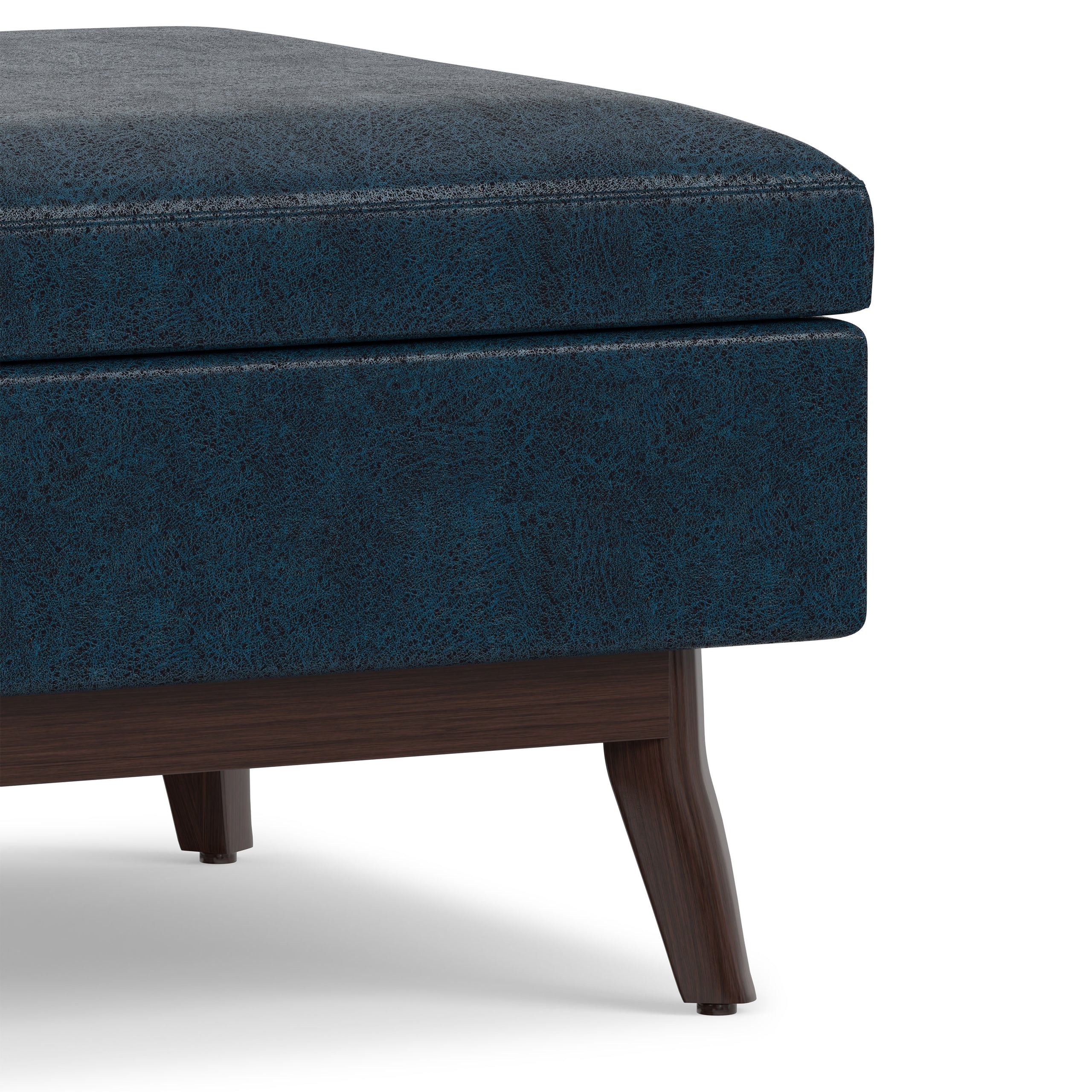 Distressed Dark Blue Distressed Vegan Leather | Owen Small Coffee Table Ottoman in Distressed Vegan Leather