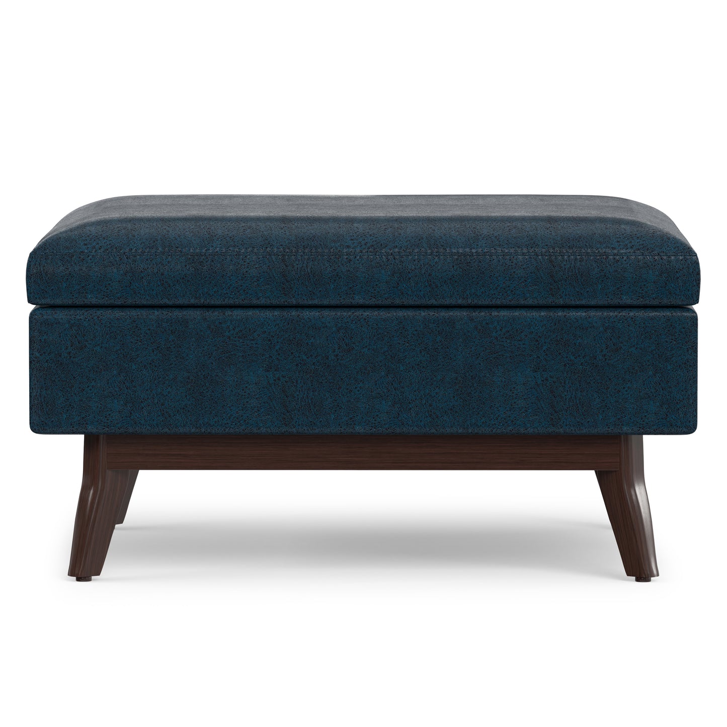 Distressed Dark Blue Distressed Vegan Leather | Owen Small Coffee Table Ottoman in Distressed Vegan Leather