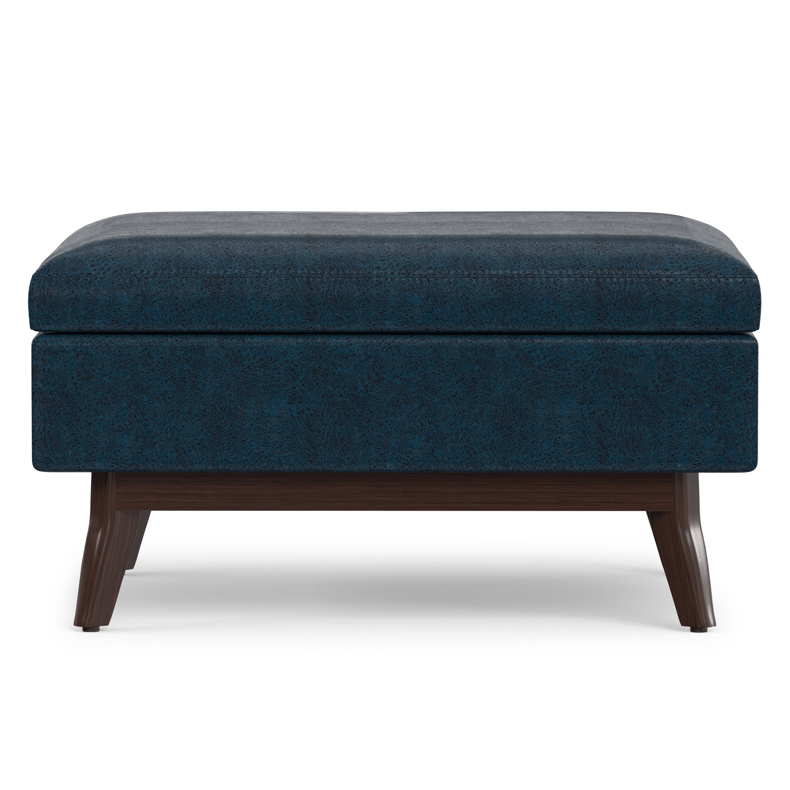Distressed Dark Blue Distressed Vegan Leather | Owen Small Coffee Table Ottoman in Distressed Vegan Leather