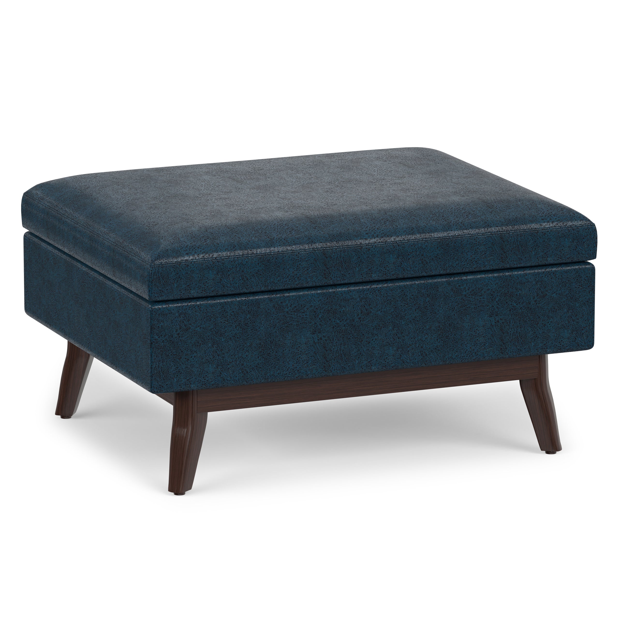 Distressed Dark Blue Distressed Vegan Leather | Owen Small Coffee Table Ottoman in Distressed Vegan Leather