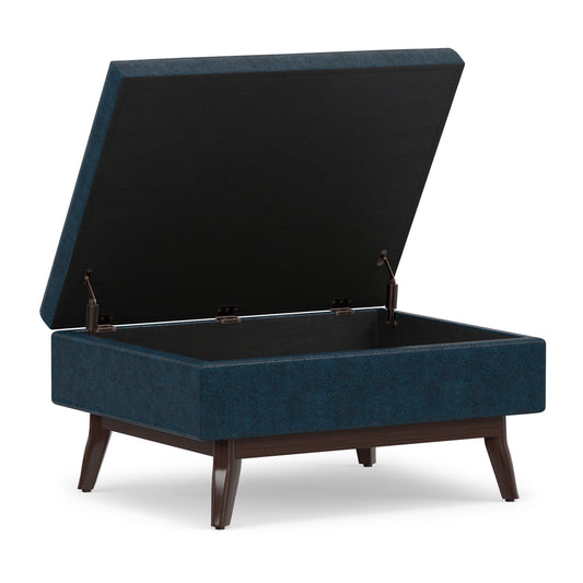 Distressed Dark Blue Distressed Vegan Leather | Owen Small Coffee Table Ottoman in Distressed Vegan Leather