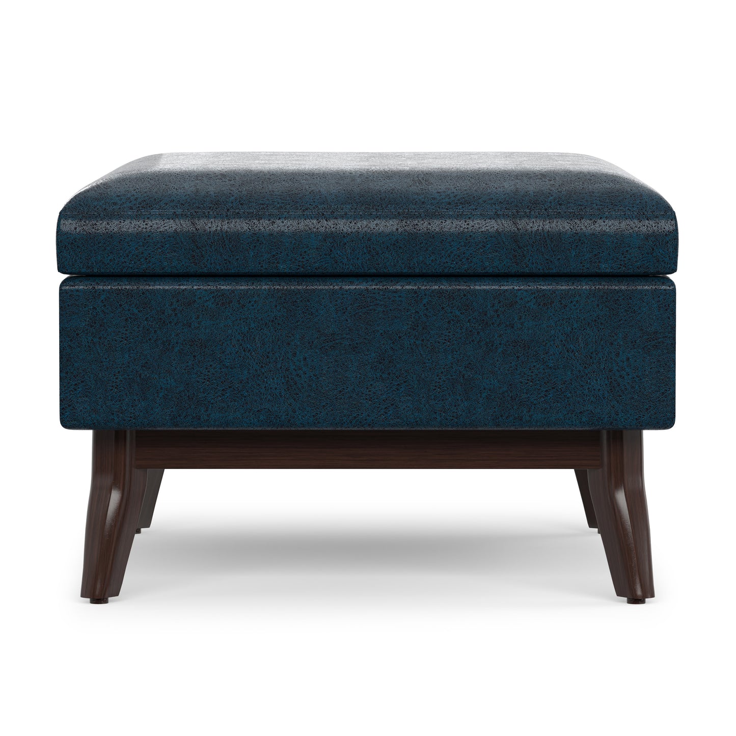 Distressed Dark Blue Distressed Vegan Leather | Owen Small Coffee Table Ottoman in Distressed Vegan Leather