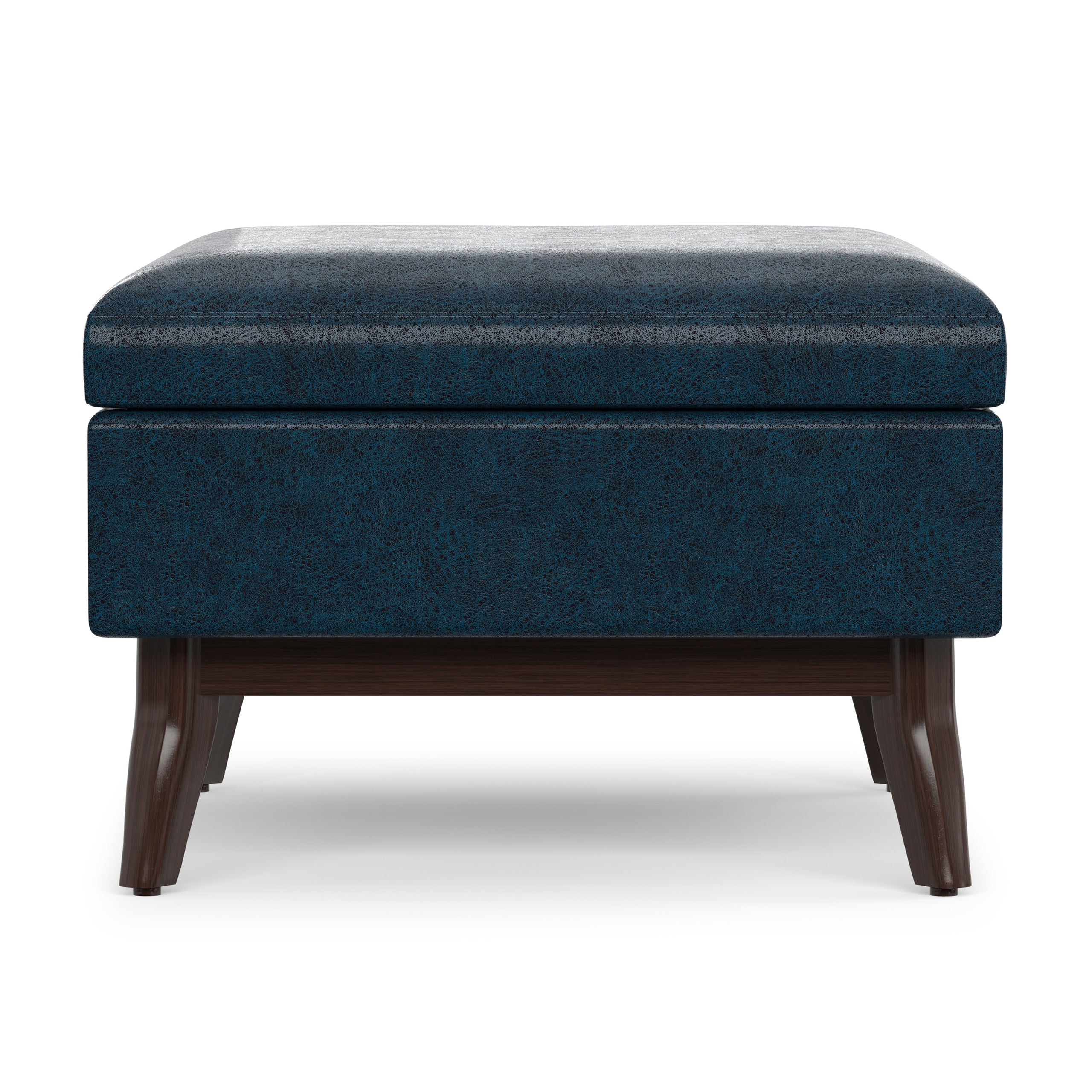Distressed Dark Blue Distressed Vegan Leather | Owen Small Coffee Table Ottoman in Distressed Vegan Leather