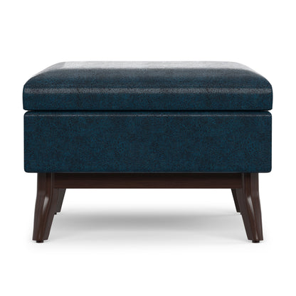 Distressed Dark Blue Distressed Vegan Leather | Owen Small Coffee Table Ottoman in Distressed Vegan Leather