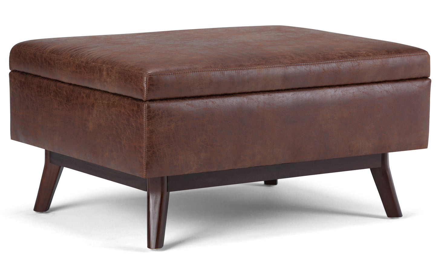 Distressed Saddle Brown Distressed Vegan Leather | Owen Small Coffee Table Ottoman in Distressed Vegan Leather