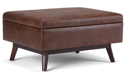 Distressed Saddle Brown Distressed Vegan Leather | Owen Small Coffee Table Ottoman in Distressed Vegan Leather