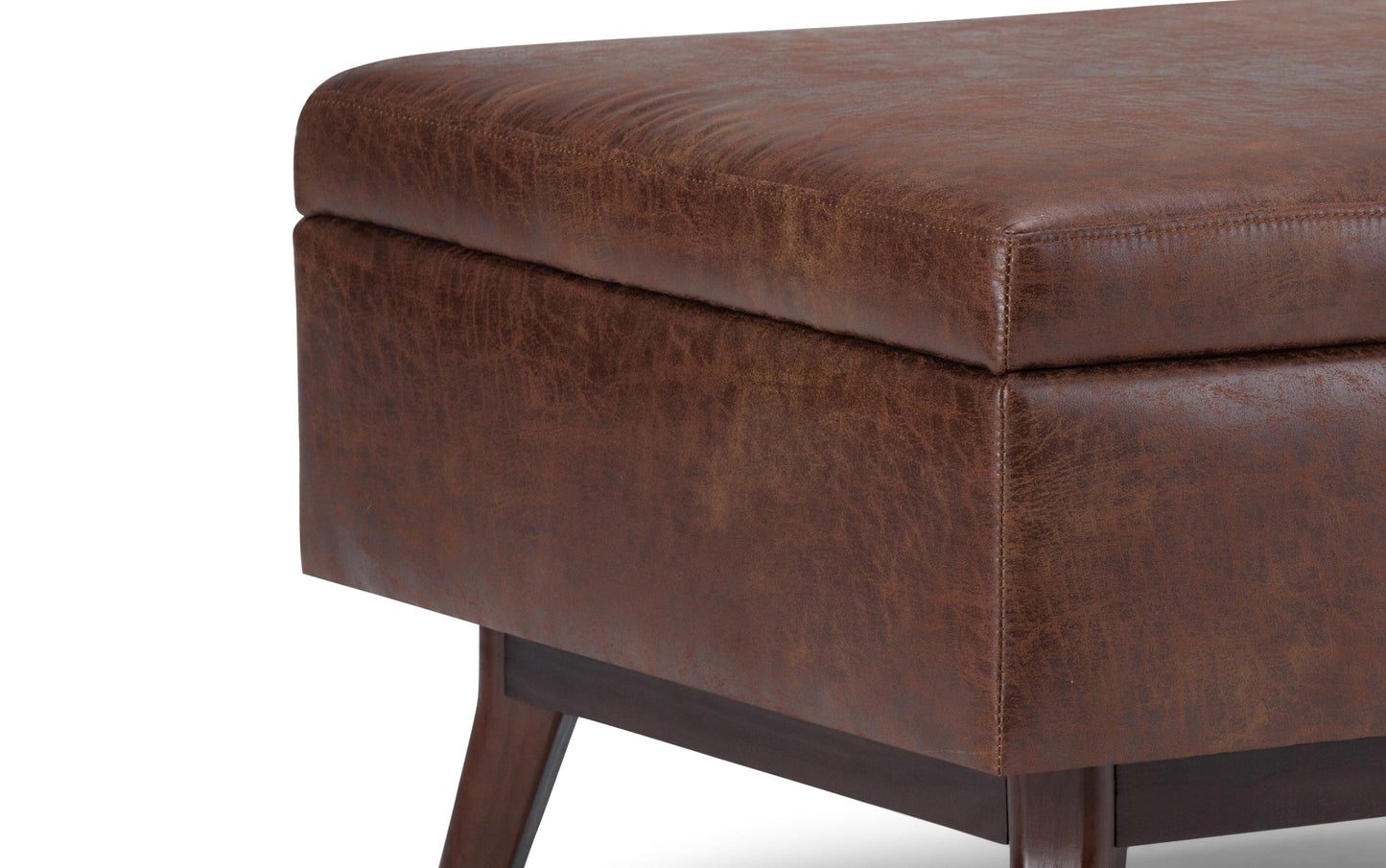 Distressed Saddle Brown Distressed Vegan Leather | Owen Small Coffee Table Ottoman in Distressed Vegan Leather
