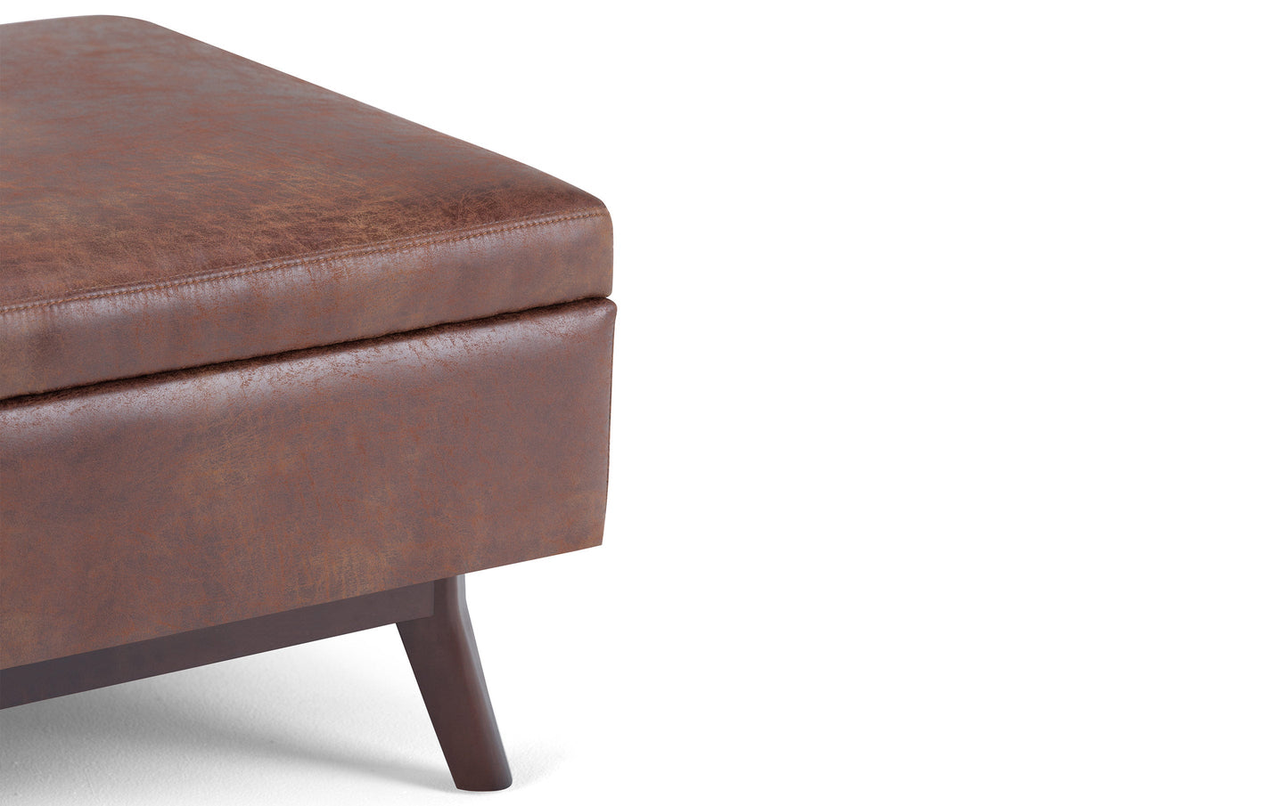 Distressed Saddle Brown Distressed Vegan Leather | Owen Small Coffee Table Ottoman in Distressed Vegan Leather