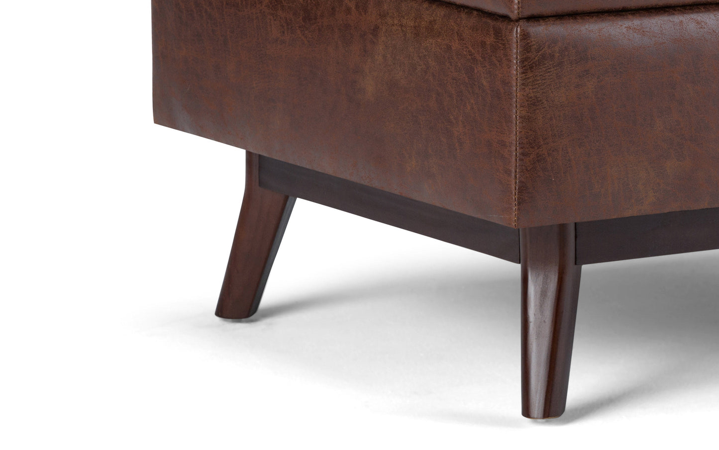 Distressed Saddle Brown Distressed Vegan Leather | Owen Small Coffee Table Ottoman in Distressed Vegan Leather